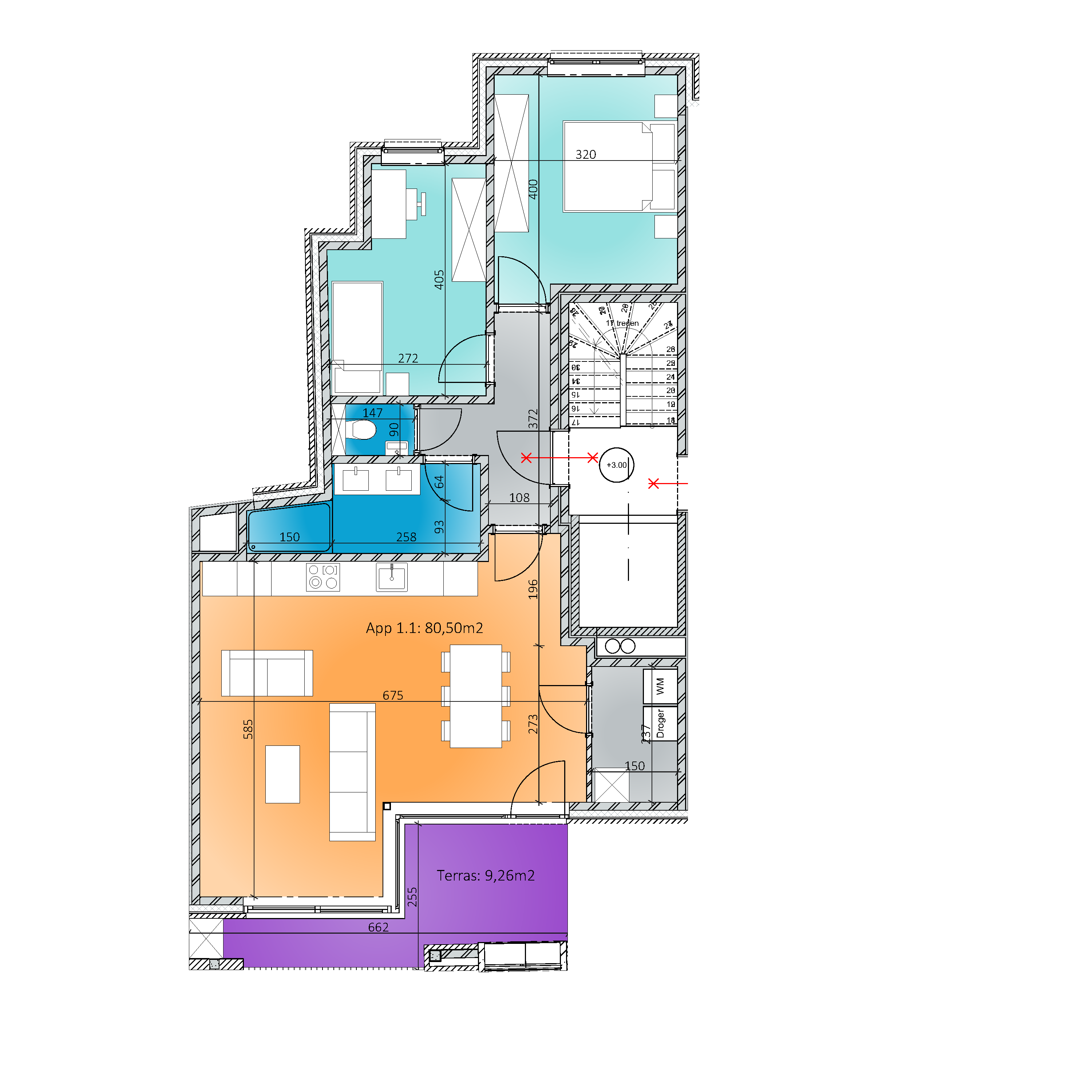 Grondplan Appartement 1.1